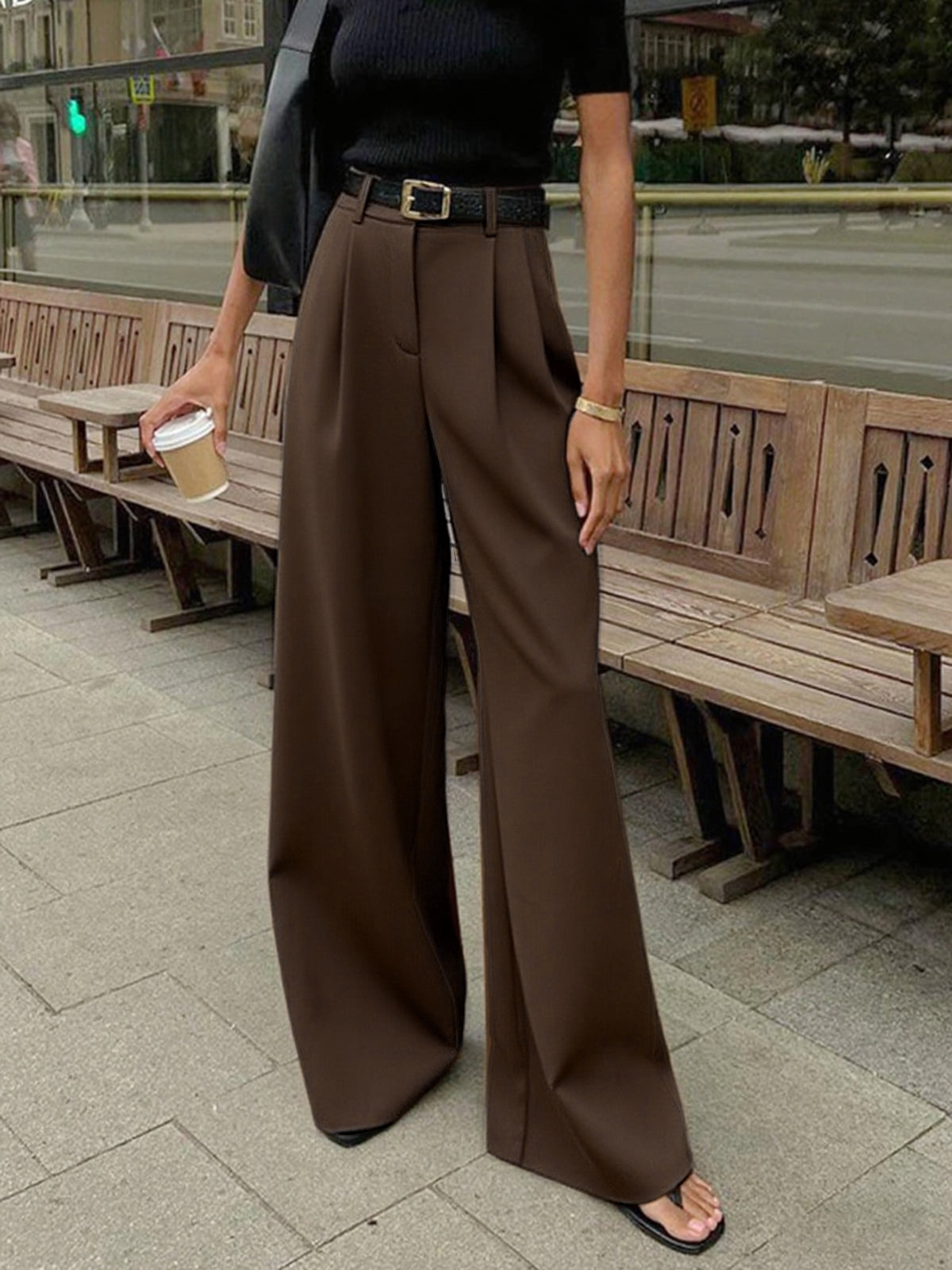 Pantalón Ancho Liso Sin Cinturón