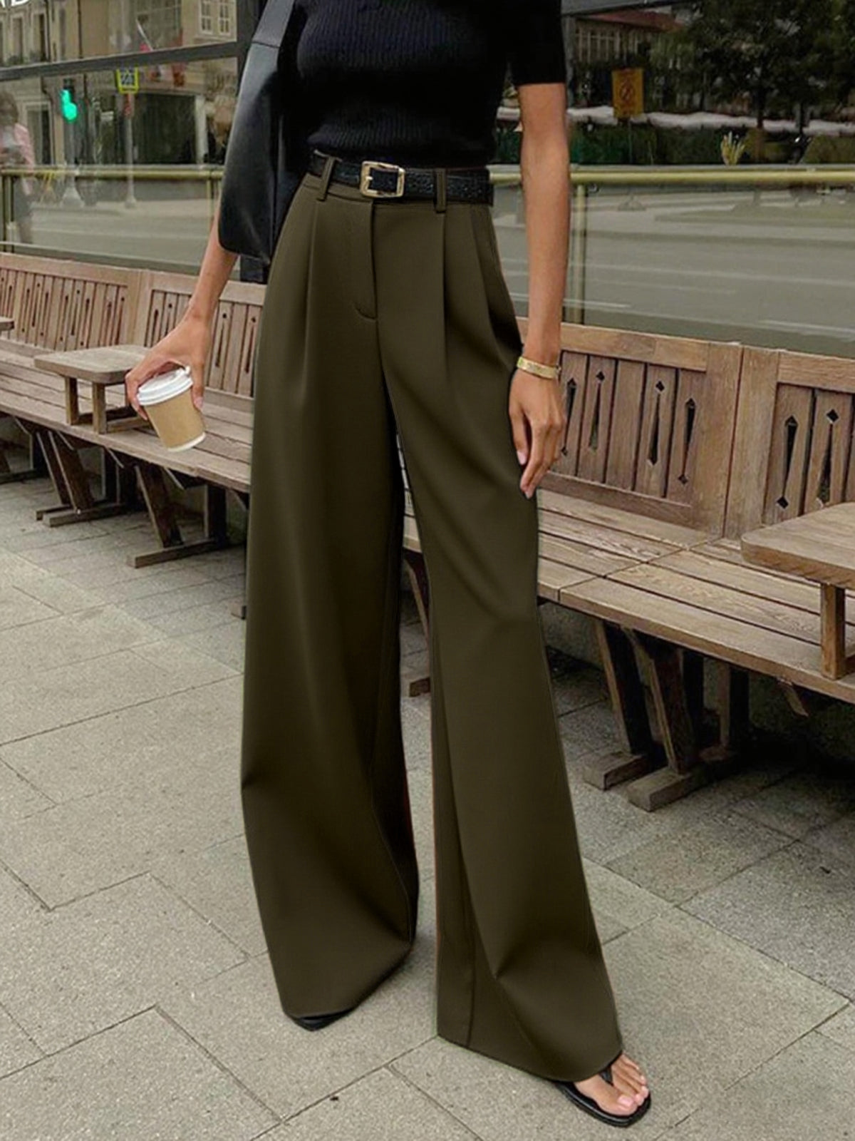 Pantalón Ancho Liso Sin Cinturón