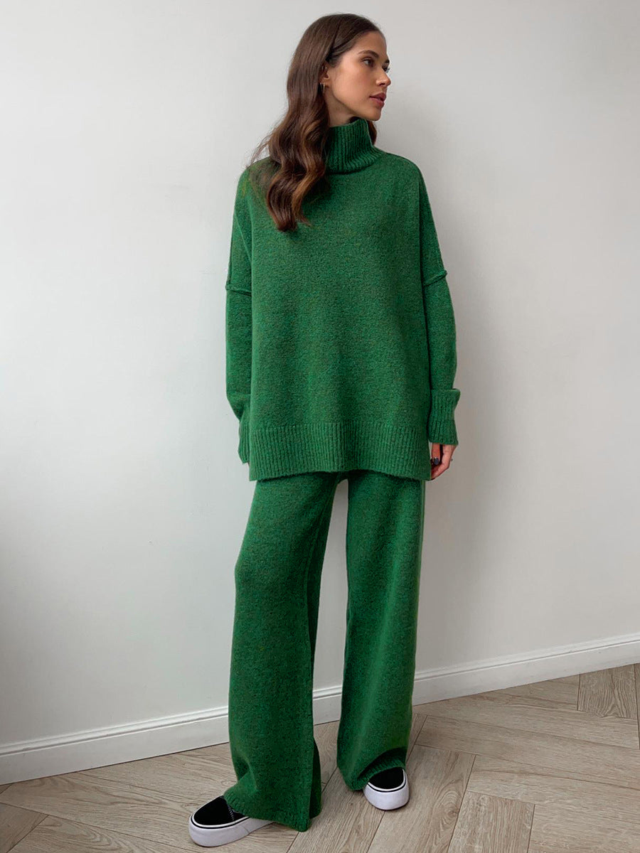 Conjunto de Cuello Alto Liso de Punto y Pantalón