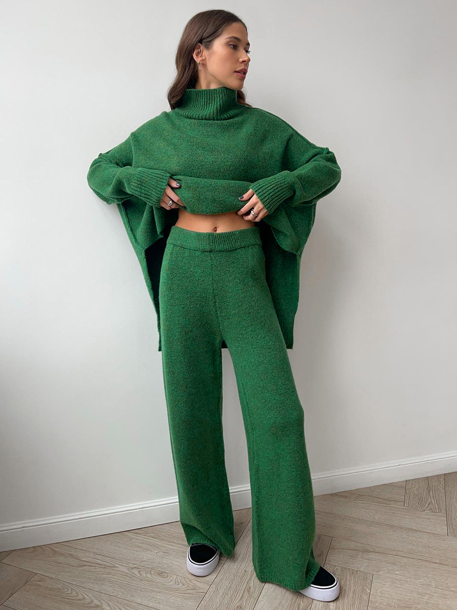 Conjunto de Cuello Alto Liso de Punto y Pantalón
