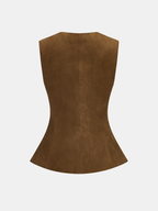 Metal Button Suede Effect Vest