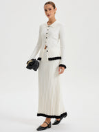 Rib-knit Cardigan with Contrasting Ruffles
