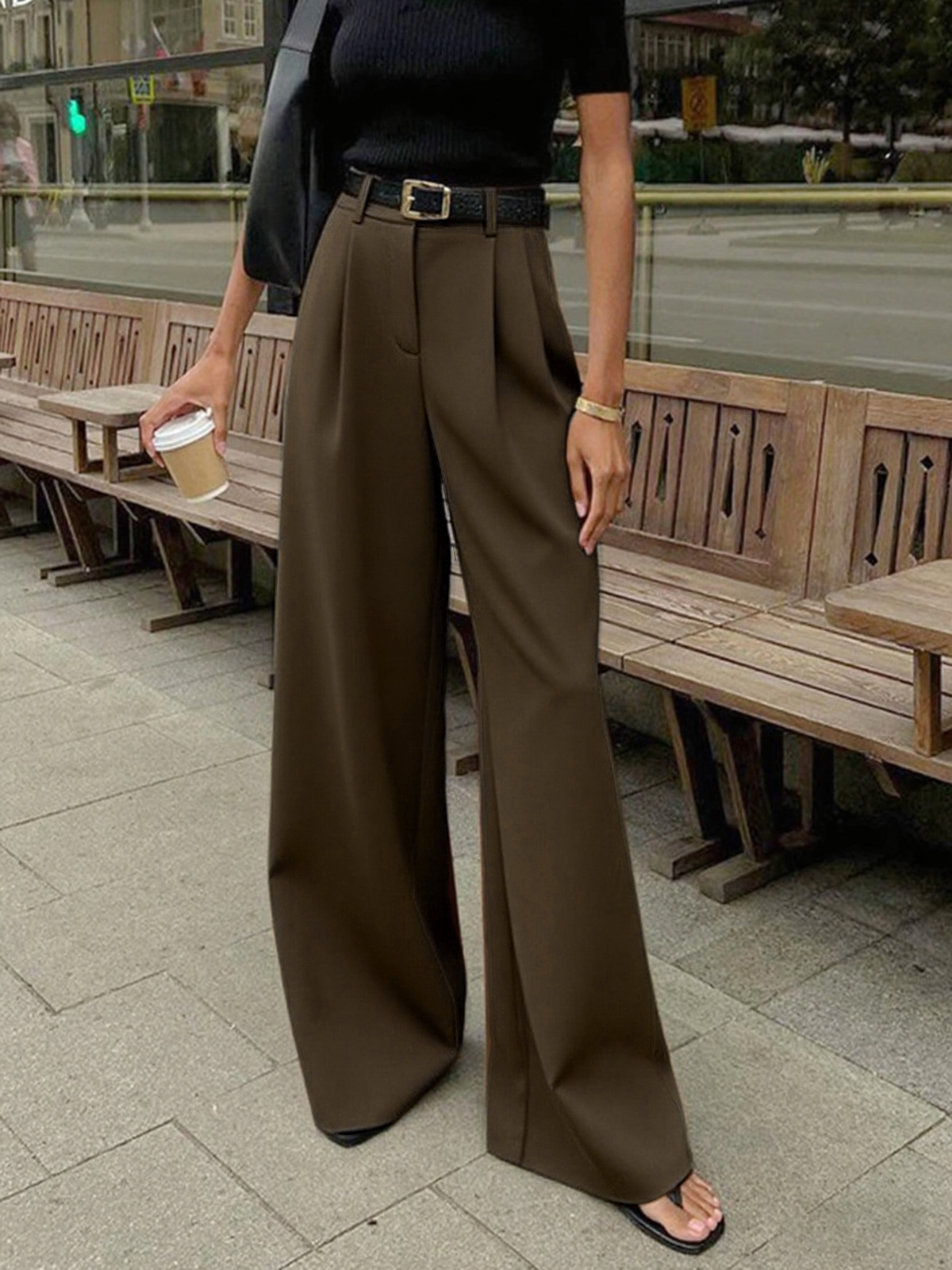 Pantalón Ancho Liso Sin Cinturón
