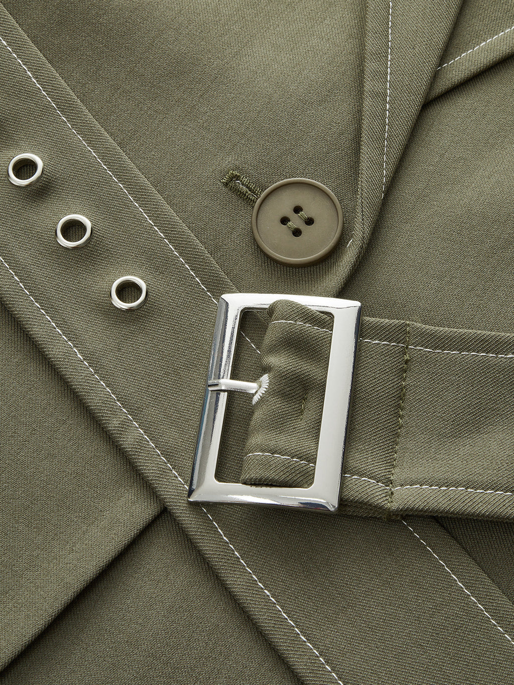 Contrast-Stitch Belted Casual Blazer