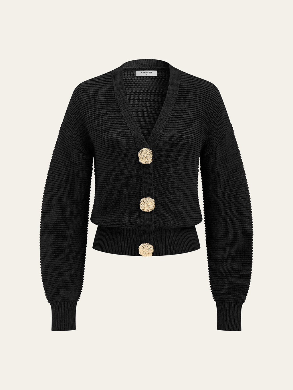 Metal Button V-neck Textured Cardigan