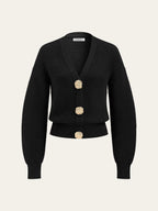 Metal Button V-neck Textured Cardigan