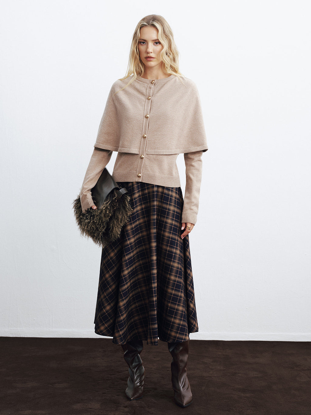 Layered Cape-Style Cardigan