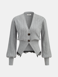 Lace Hem Ribbed Knit Cardigan