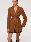 Suede Effect Tie-Waist Blazer