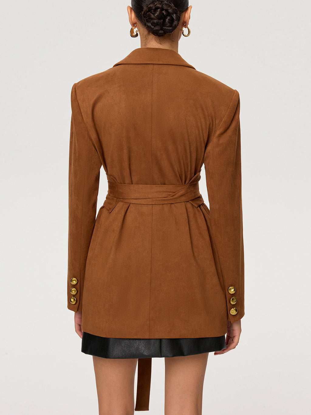 Suede Effect Tie-Waist Blazer