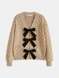 Bow Detail Textured Knit Cardigan