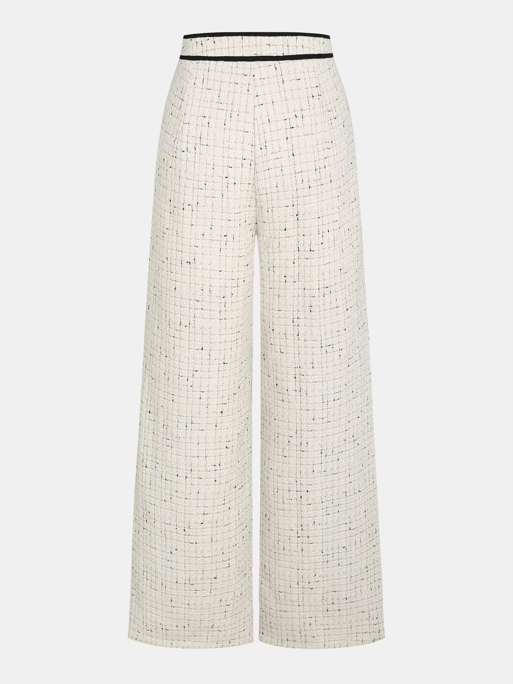Pantalón Ancho de Tweed con Cinturilla de Contraste