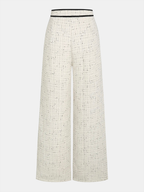 Pantalón Ancho de Tweed con Cinturilla de Contraste
