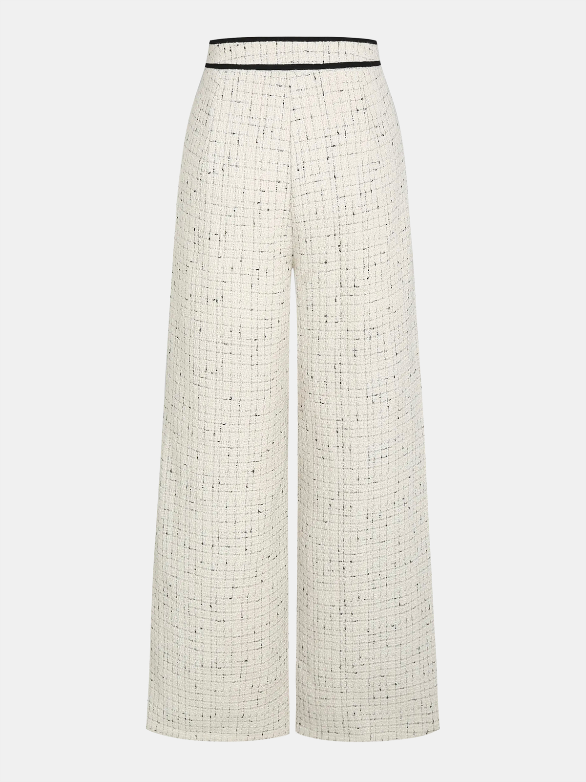 Pantalón Ancho de Tweed con Cinturilla de Contraste