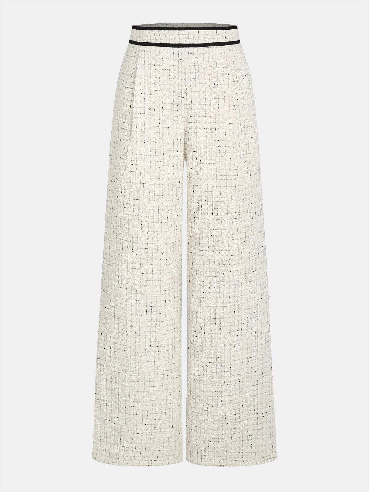 Pantalón Ancho de Tweed con Cinturilla de Contraste