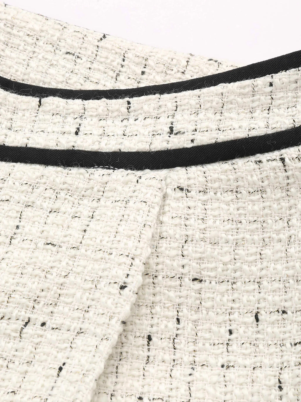 Pantalón Ancho de Tweed con Cinturilla de Contraste