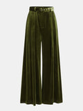 Pantalón Ancho Plisado de Terciopelo con Cinturón