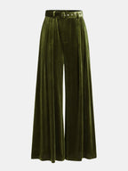 Pantalón Ancho Plisado de Terciopelo con Cinturón
