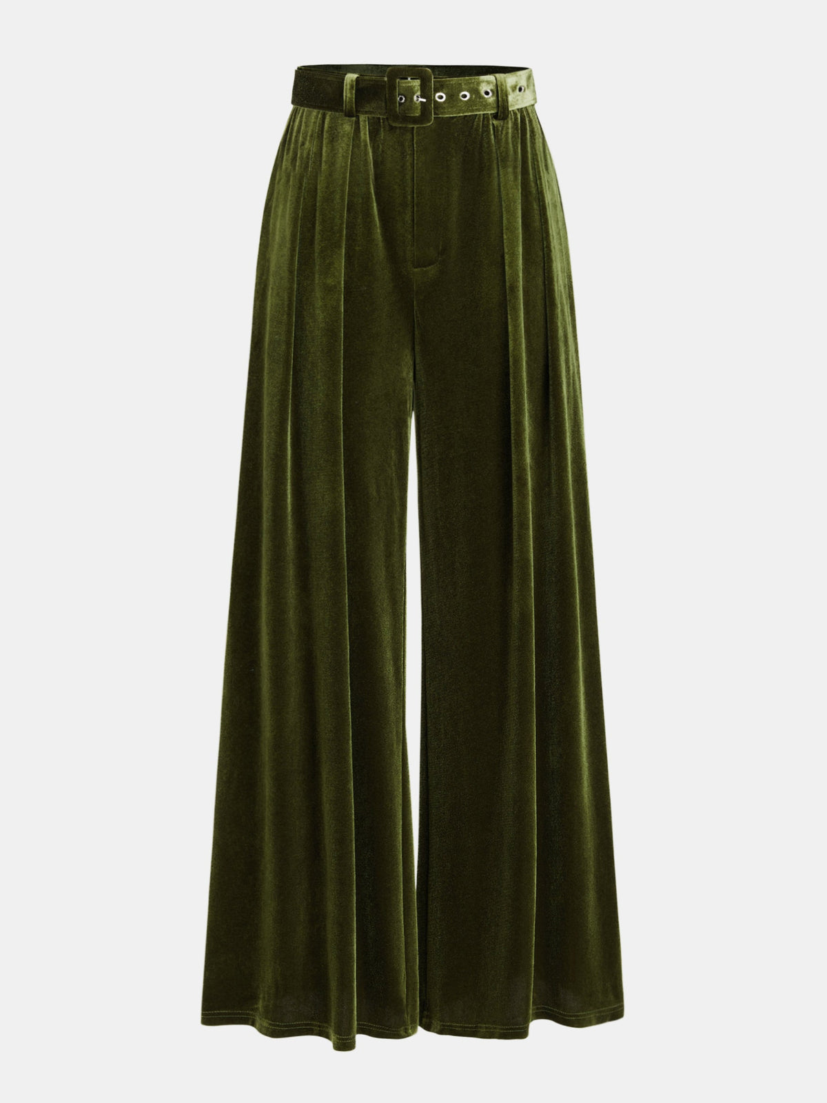 Pantalón Ancho Plisado de Terciopelo con Cinturón