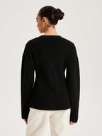 Wool-Blend V-Neck Button Cardigan