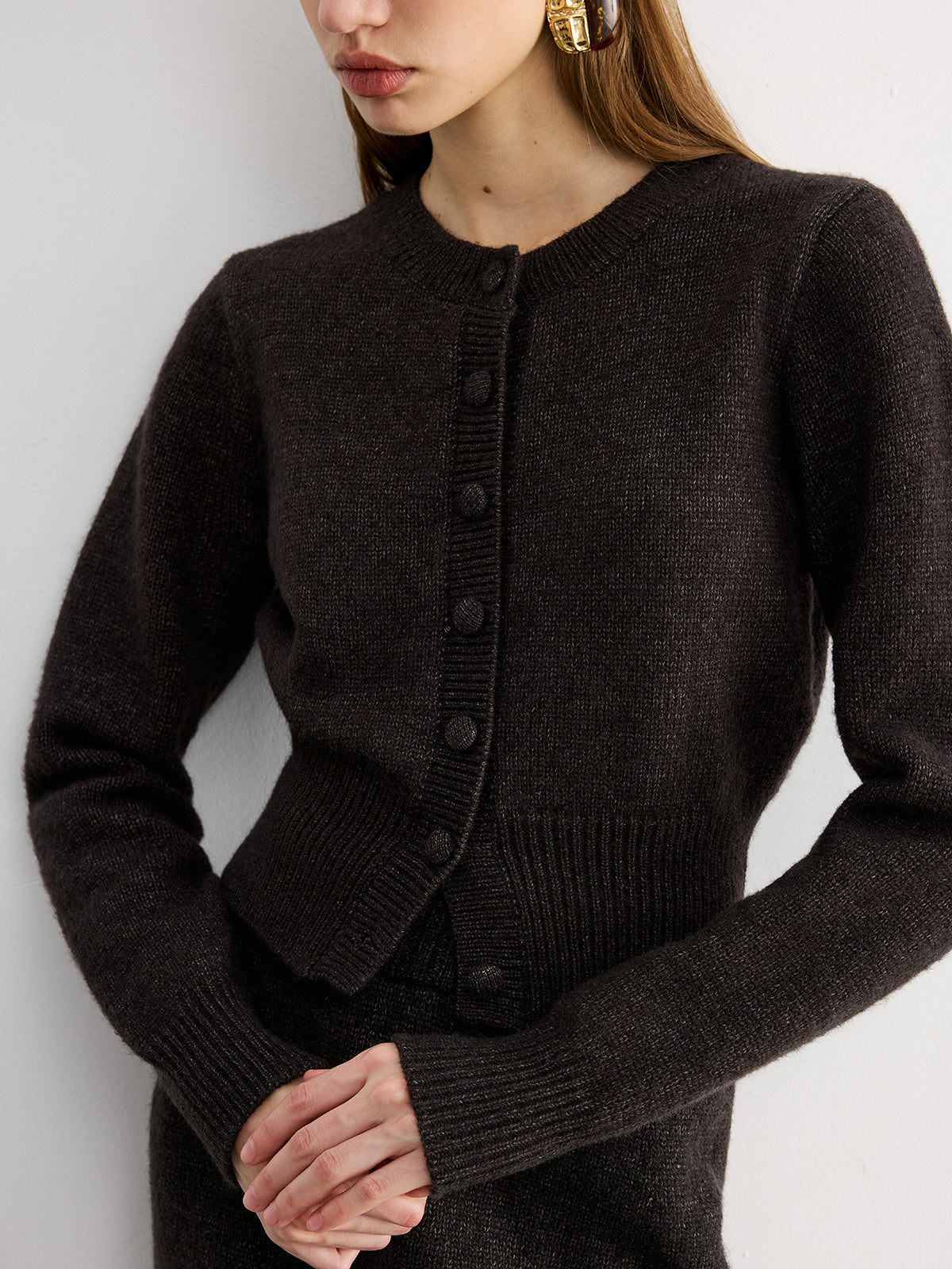Slim-Fit Knit Cardigan and Mini Skirt Set