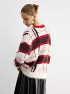 Knit Fluffy Checkered Cardigan
