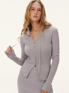 Hooded Ribbed Zip Cardigan