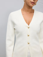 Metal Button V-Neck Knitted Cardigan
