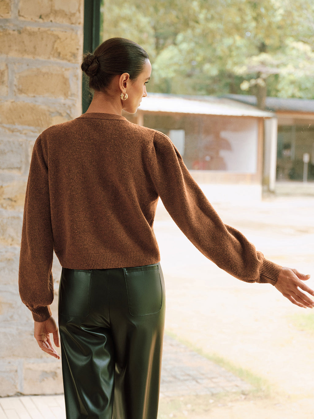 Metal Button V-Neck Knit Cardigan
