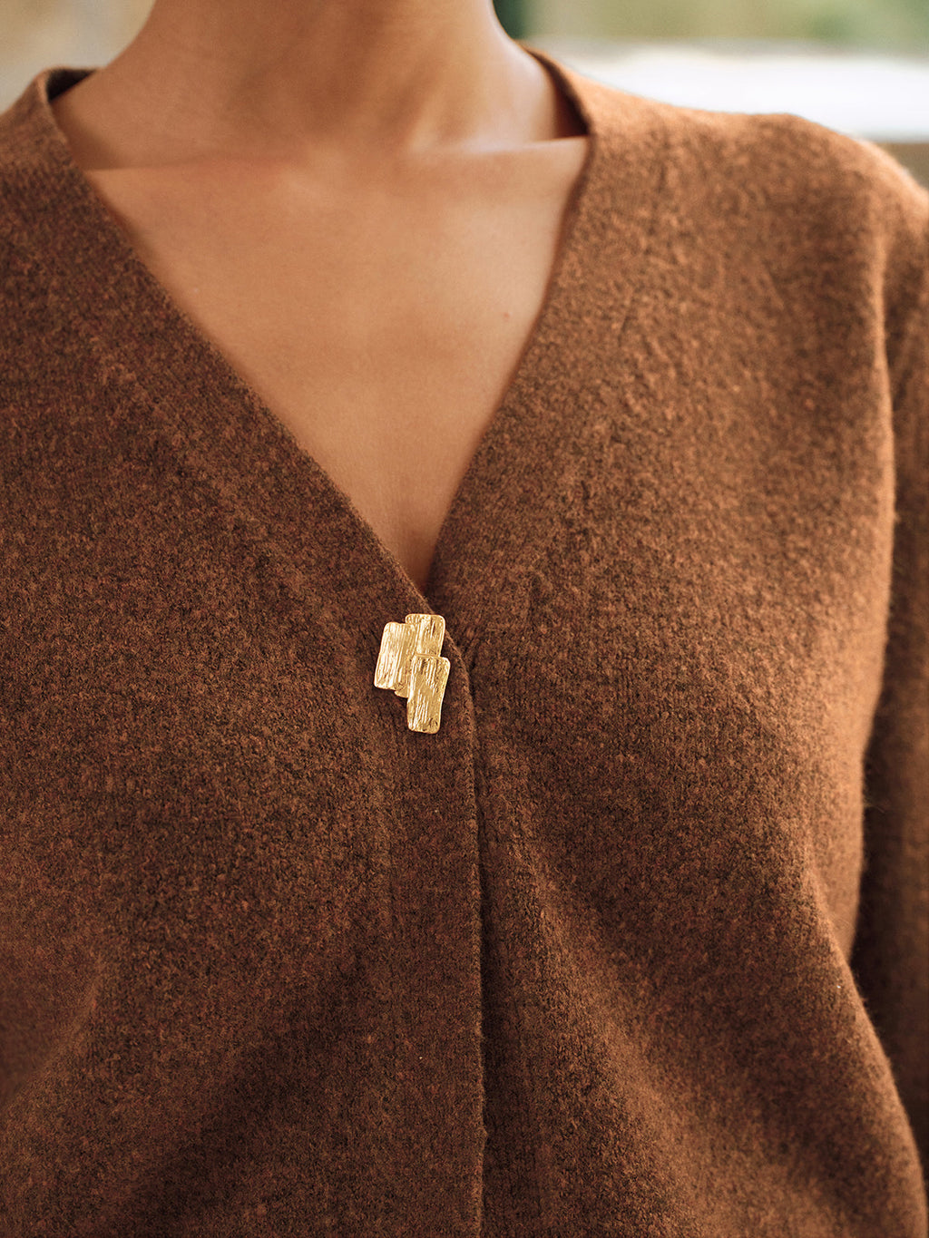 Metal Button V-Neck Knit Cardigan