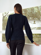 Button-Front Crew Neck Ribbed Knit Cardigan
