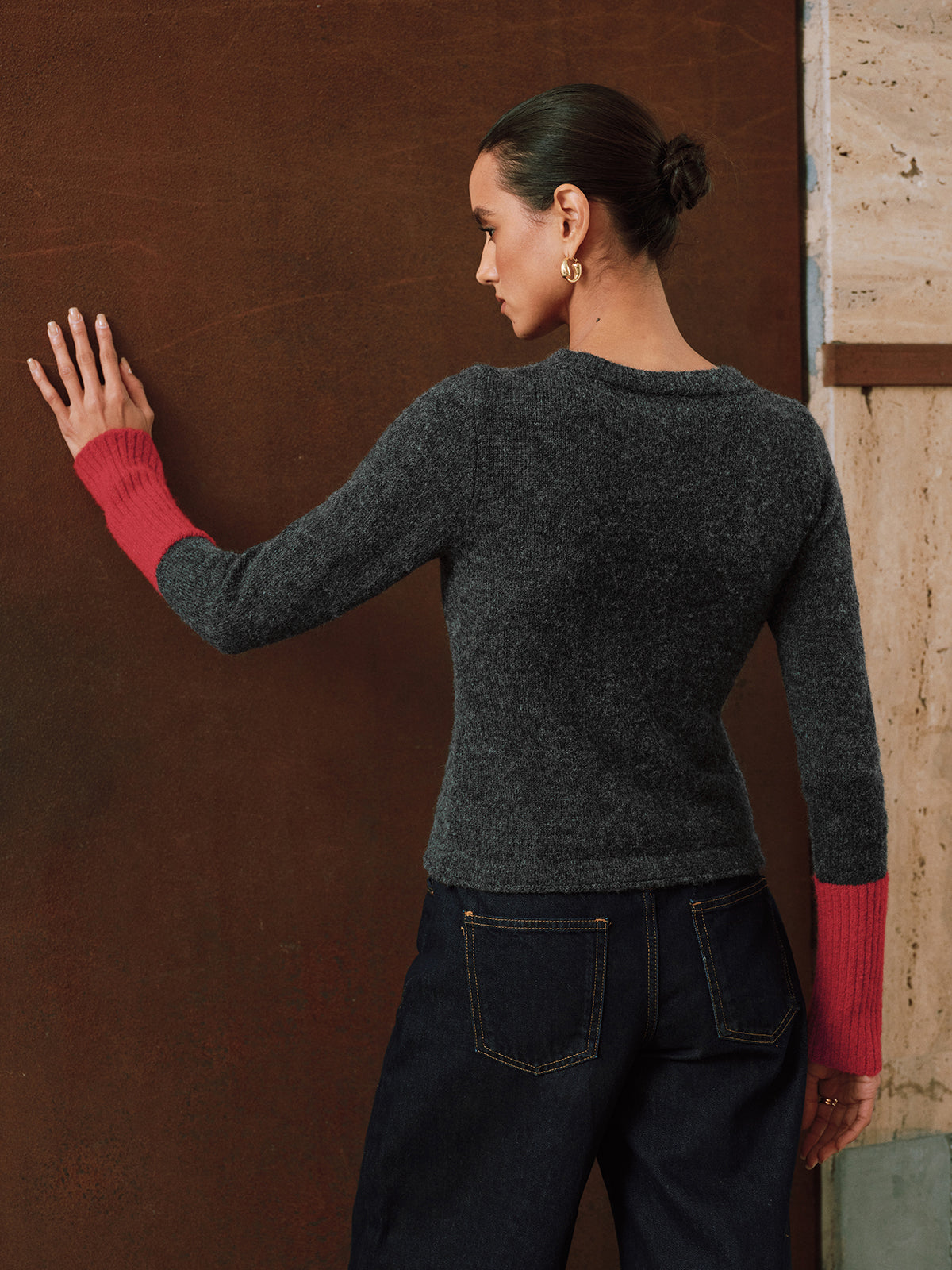 Contrast Cuff Wool-Blend Cardigan