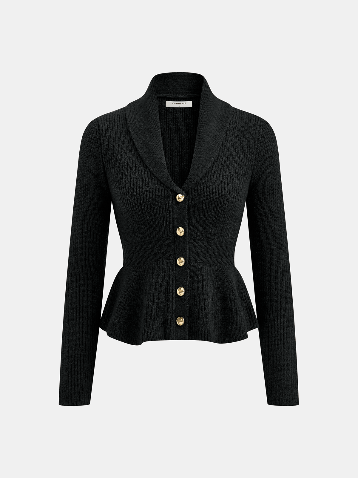 Shawl Collar Peplum Knit Cardigan