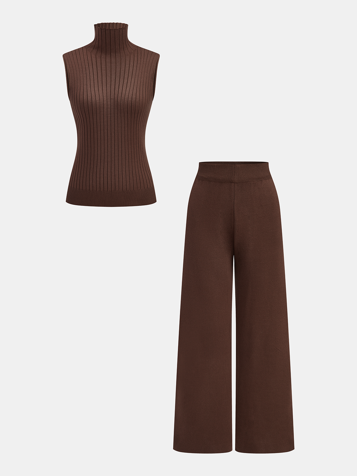 Conjunto de Tres Piezas: Top Cuello Alto, Cárdigan y Pantalón de Punto