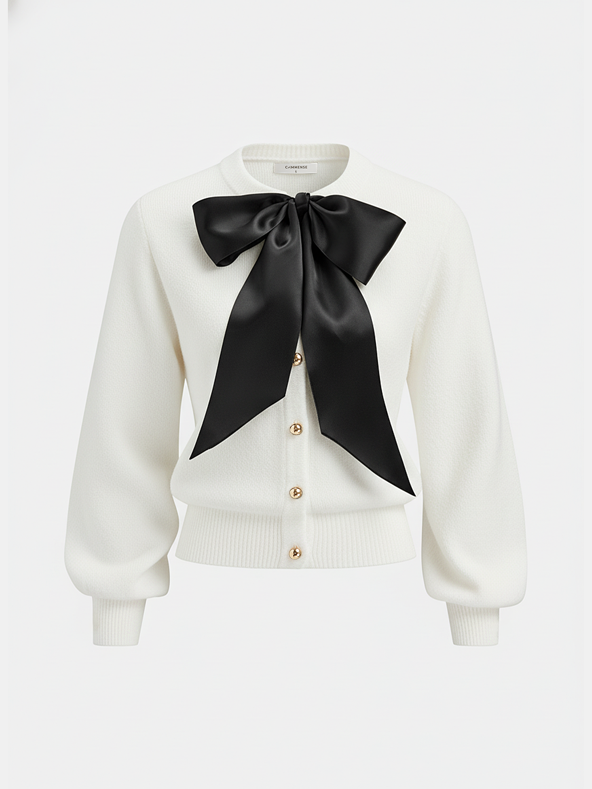 Bow Detail Metal Button Knit Cardigan