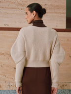 Puff Sleeve Chain Closure Knit Cardigan