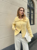 Wool Blend Collared Knit Cardigan