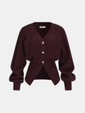 Metal Button Cinched Waist Knit Cardigan