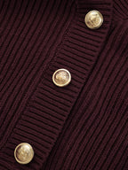 Metal Button Cinched Waist Knit Cardigan