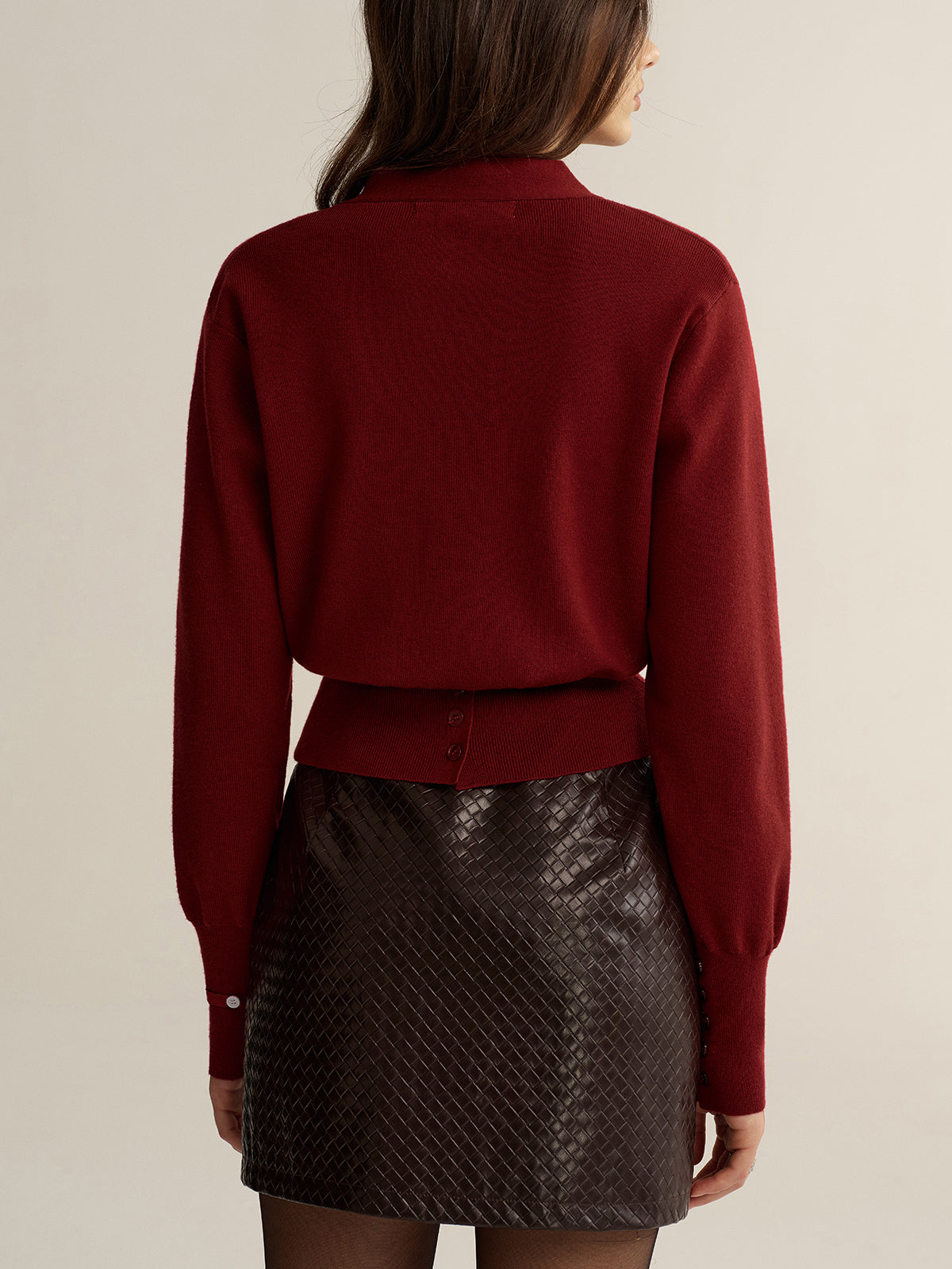 Button-Front V-Neck Cropped Cardigan