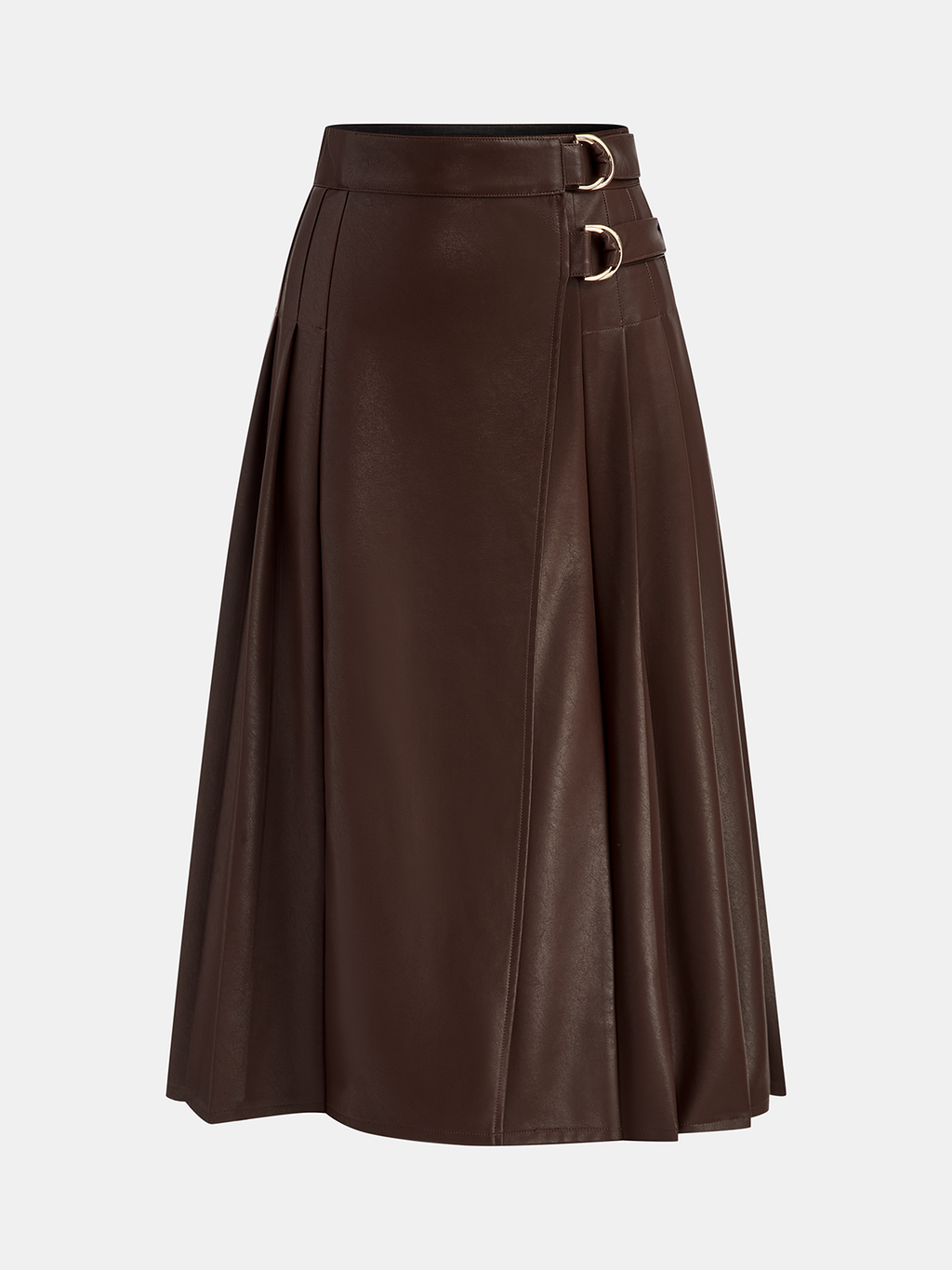 Falda Midi de Piel Sintética con Doble Hebilla