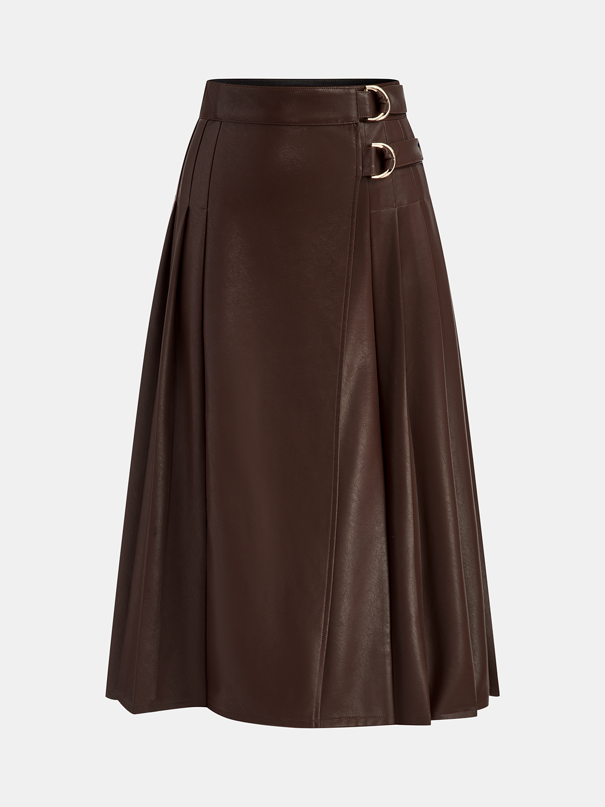 Falda Midi de Piel Sintética con Doble Hebilla