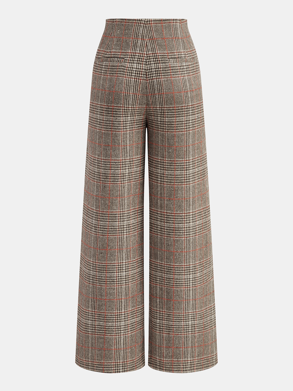 Pantalón Ancho a Cuadros con Abertura y Detalle Metálico