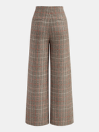Pantalón Ancho a Cuadros con Abertura y Detalle Metálico