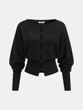 Wool Blend Buttoned Balloon Sleeve Cardigan