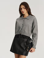 Lace Hem Collared Knit Cardigan