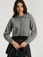 Lace Hem Collared Knit Cardigan