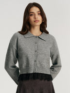 Lace Hem Collared Knit Cardigan