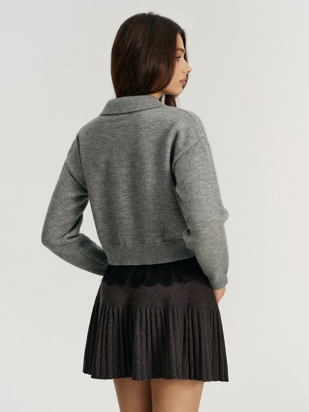 Lace Hem Collared Knit Cardigan