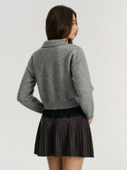 Lace Hem Collared Knit Cardigan